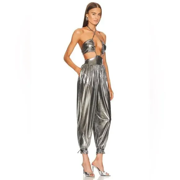 NWT L’Academie Blair Jumpsuit Silver Size S